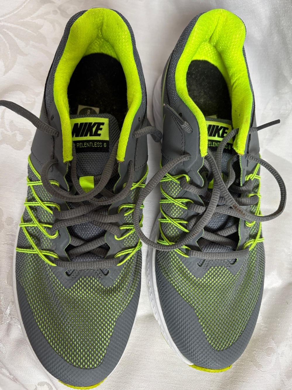 Nike Men’s Gray and Neon Green Athletic Running Shoes